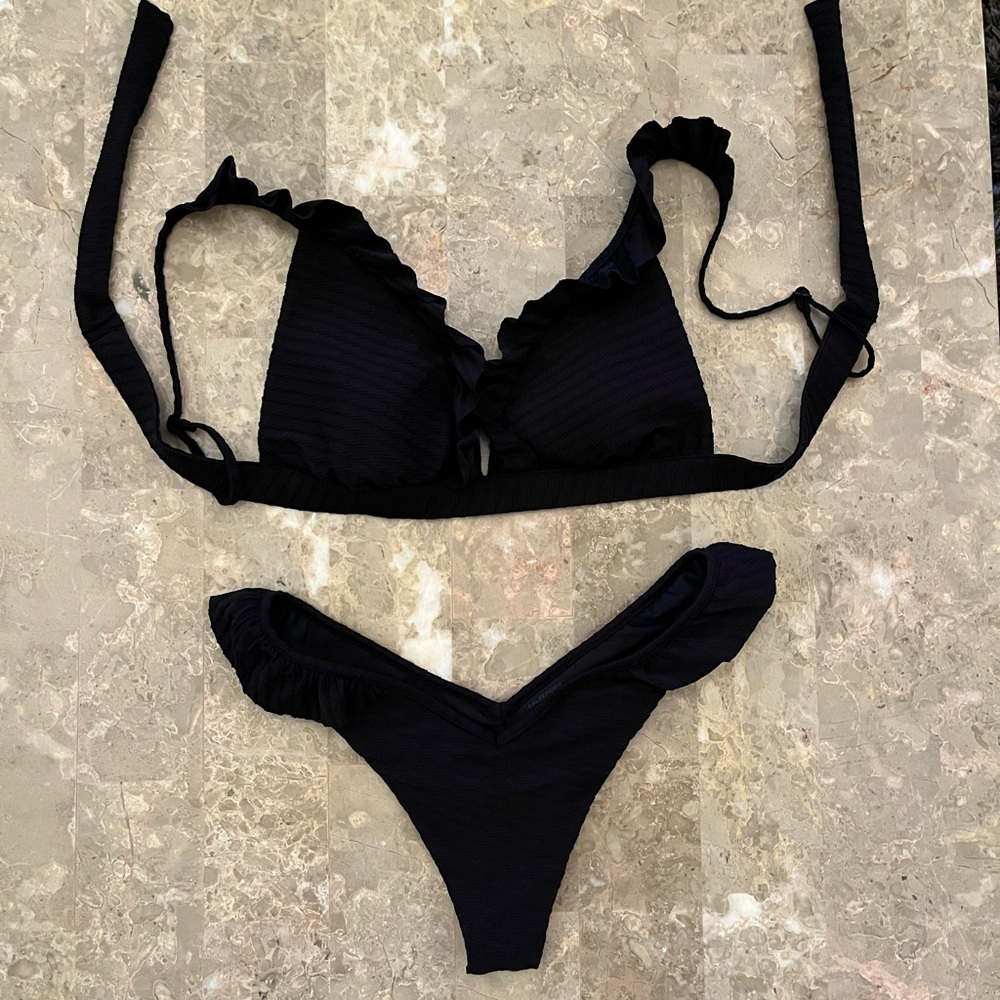 Calzedonia Indonesia Black Ruffled Triangle Top and Bikini Bottom
